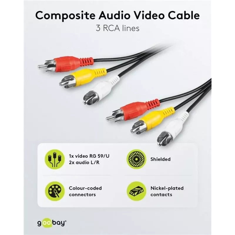 Wentronic Goobay Cabo de ligação RCA 5 m, 3x RCA macho para 3x RCA macho 50383