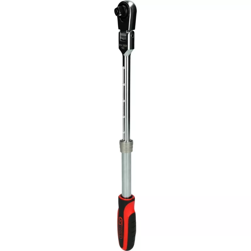 KS Tools 3/8 polegadas SlimPOWER Catraca telescópica com cabeça articulada, 72 dentes, libertação rápida, 280-430 mm 914.3820