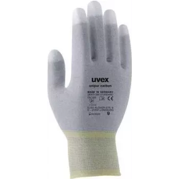 Uvex Unipur Carbon Luvas de proteção de trabalho de nylon tricotado, palma e pontas dos dedos revestidas a PU, segurança ESD, tamanho 8 6055608