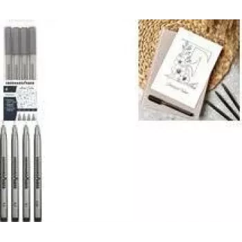 Faber-Castell EBERHARD FABER Pigment Liner preto conjunto de 4 peças (0,1, 0,3, 0,5, 0,7 mm) resistente à água resistente à luz permanente 558104