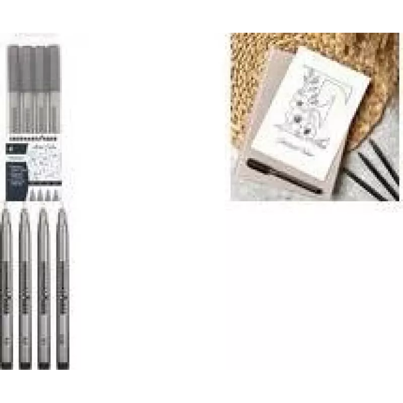 Faber-Castell EBERHARD FABER Pigment Liner preto conjunto de 4 peças (0,1, 0,3, 0,5, 0,7 mm) resistente à água resistente à luz permanente 558104