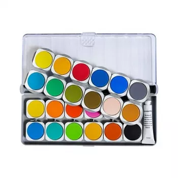 Faber-Castell Eberhard Faber Caixa de aguarelas Winner, 24 cores vivas, tampa transparente removível serve como paleta de mistura 578324