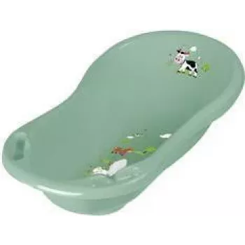 keeeper kids Banheira para bebé Maria Funny Farm, Nordic Green, com tampão e dois compartimentos de arrumação, polipropileno 1842631506300