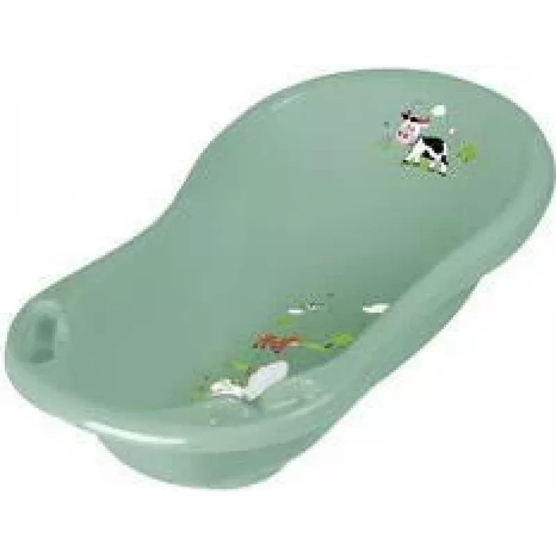 keeeper kids Banheira para bebé Maria Funny Farm, Nordic Green, com tampão e dois compartimentos de arrumação, polipropileno 1842631506300