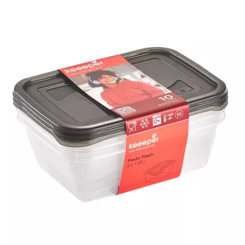 keeeper fredo fresh Conjunto de recipientes de armazenamento, 3x 1,25 L, retangular, base transparente com tampa cinzenta 3067582700000
