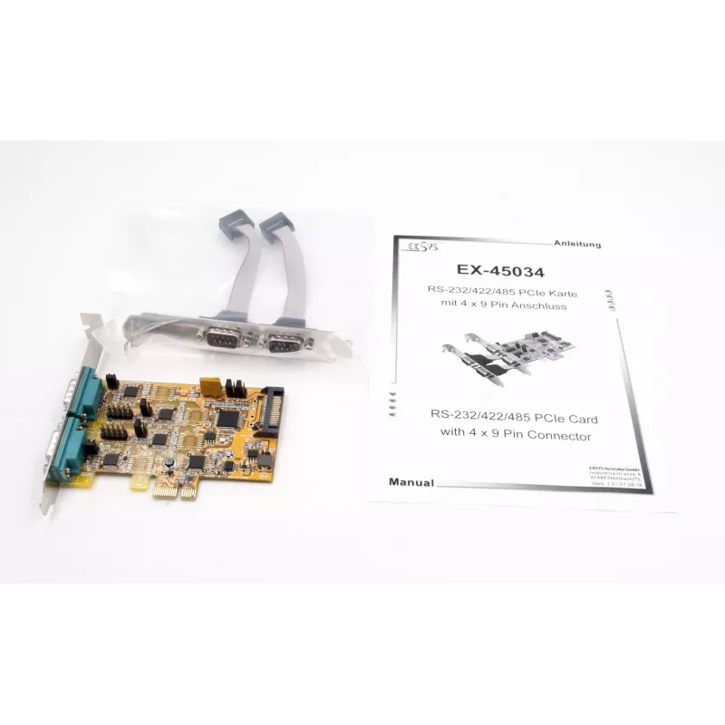 EXSYS EX-45034 Placa PCIe serial RS-232/422/485 de 4 portas (FTDI)