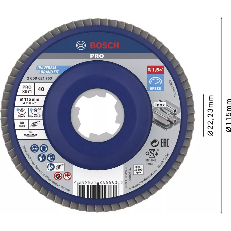 Bosch X-LOCK disco de lixa de lamelas 115 mm G 60 para metal, angular, X571 Best for Metal 2608621763