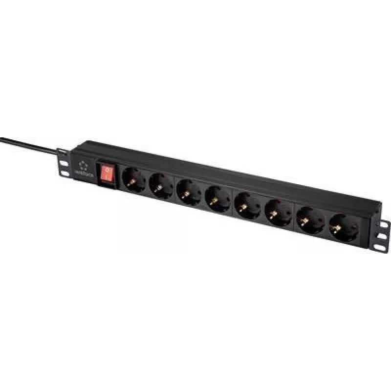 Renkforce RF-4604248 Régua de tomadas para rack 19 polegadas 1U com 8 tomadas Schuko, interruptor, cabo de 2 m, preto