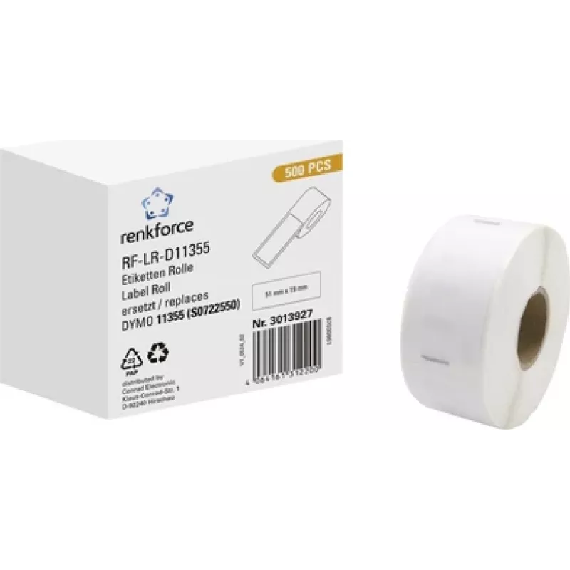 Renkforce RF-6027854 Etiquetas de endereço compatíveis DYMO 11355 51 x 19 mm branco papel adesivo permanente 500 etiquetas/rolo