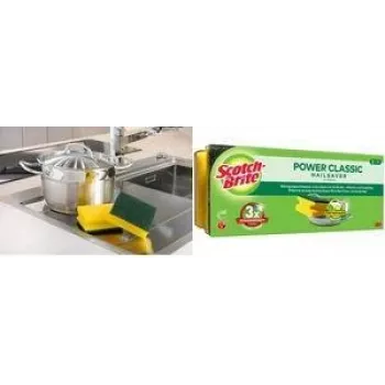 Esponja de panela Scotch-Brite Classic, pack de 3, fibra não tecida extra forte, faixa de pega amiga das unhas 34-2000-0254-0