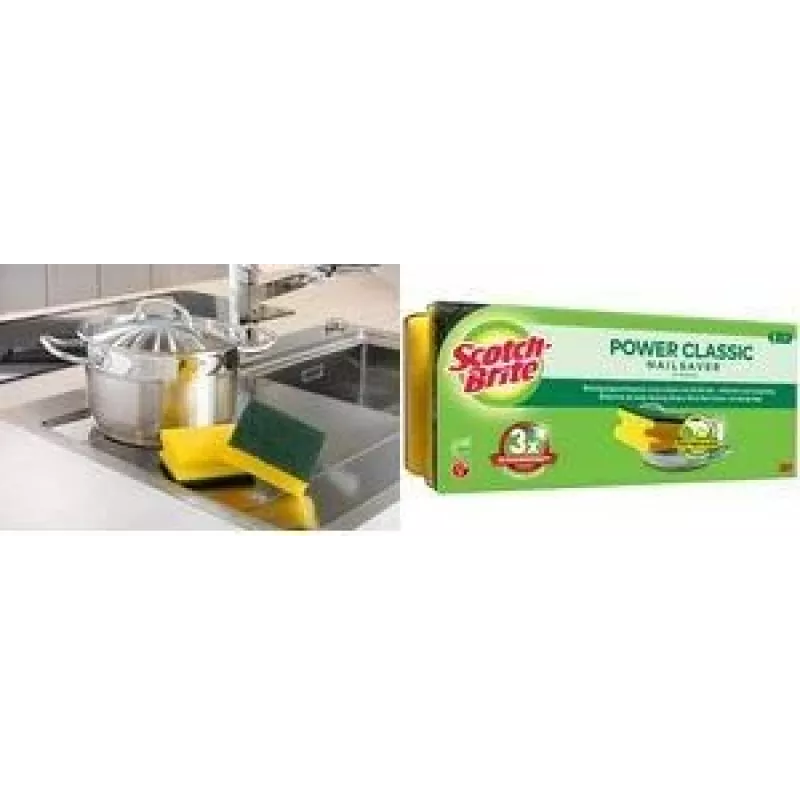 Esponja de panela Scotch-Brite Classic, pack de 3, fibra não tecida extra forte, faixa de pega amiga das unhas 34-2000-0254-0