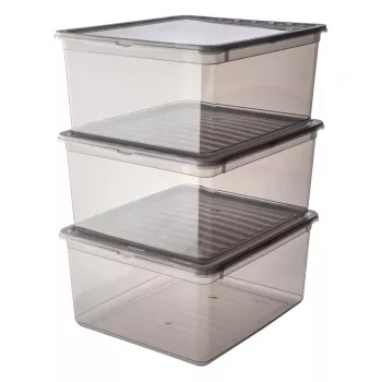 Conjunto de caixas de arrumação keeeper bea, 3x 18 L, cinzento cristal, tampa Air-Control 3003182700000