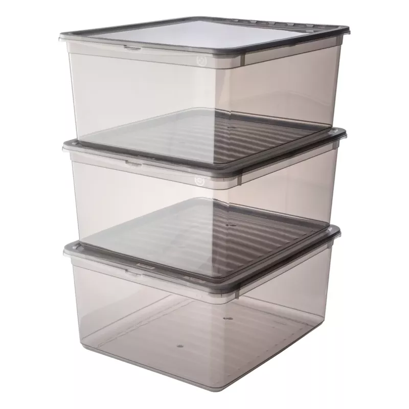 Conjunto de caixas de arrumação keeeper bea, 3x 18 L, cinzento cristal, tampa Air-Control 3003182700000