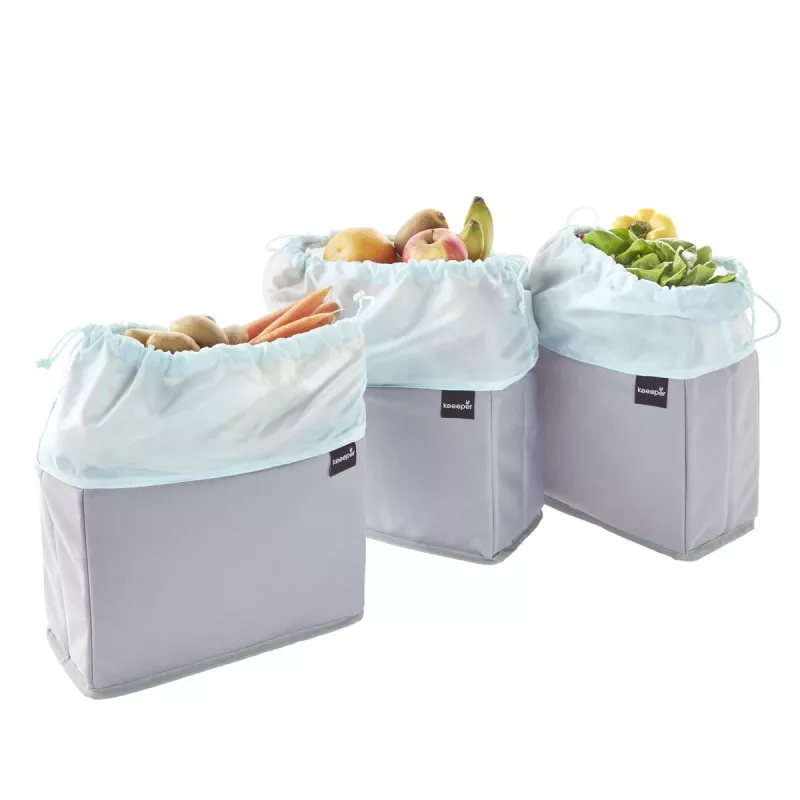 keeeper nea saco para fruta e legumes, 9 litros, cinzento/aquamarine, cordão de aperto, dobrável, apto para alimentos, 1 unid. 1229562400000