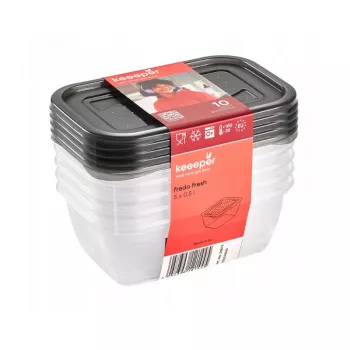 keeeper fredo fresh conjunto de recipientes de arrumação para alimentos, 5x 0,5 L, retangular, transparente com tampas cinzentas 3067282700000