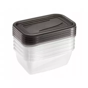 keeeper fredo fresh conjunto de recipientes de arrumação para alimentos, 5x 0,5 L, retangular, transparente com tampas cinzentas 3067282700000