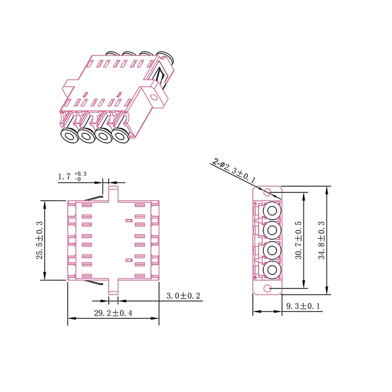 LogiLink conjunto de acopladores de fibra ótica LC-Duplex Quad, violeta, 12 peças FA04LC7