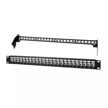 LogiLink PrimeLine Painel de Patch Keystone Cat.6A blindado de 24 portas, 19 polegadas 1U, preto (RAL9005), 24x módulos Keystone incluídos NK5001