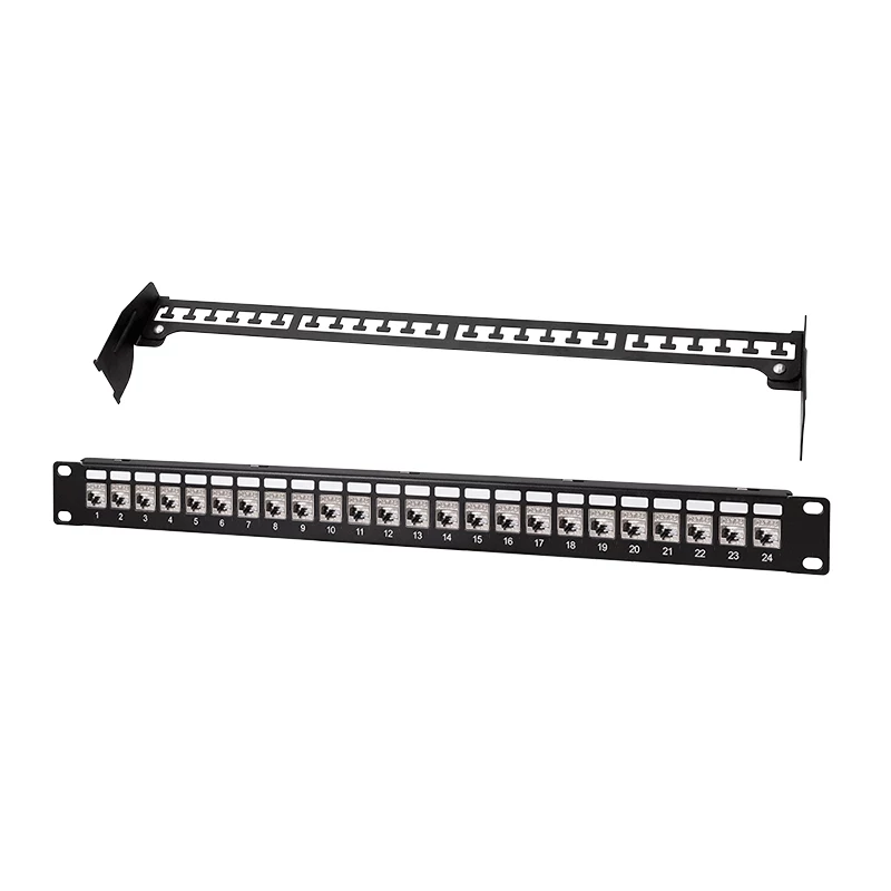 LogiLink PrimeLine Painel de Patch Keystone Cat.6A blindado de 24 portas, 19 polegadas 1U, preto (RAL9005), 24x módulos Keystone incluídos NK5001