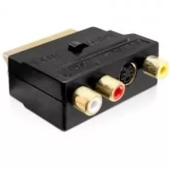 Wentronic Goobay adaptador SCART, ficha SCART para 3 conector fêmea RCA + conector fêmea Mini-DIN 4 pinos, preto 50499