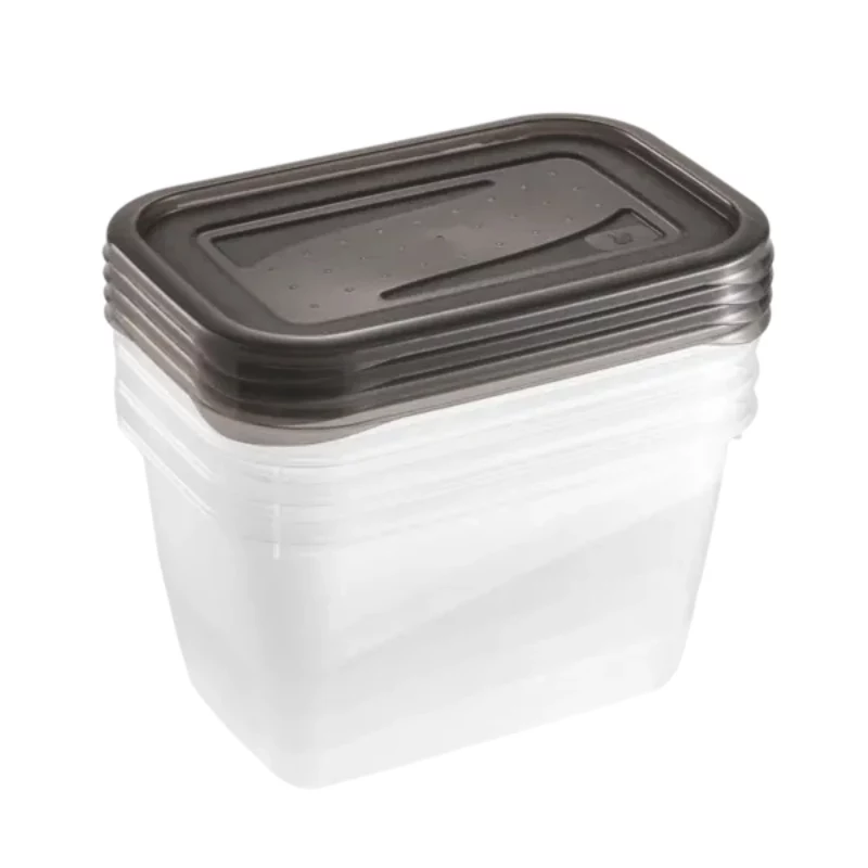 keeeper fredo fresh conjunto de recipientes de armazenamento, 4 x 0,75 L, retangular, transparente com tampas cinzentas 3067382700000