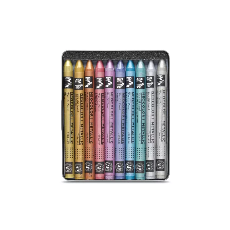 Lápis de cera metálicos Caran d'Ache Neocolor I, conjunto de 10, redondos com invólucro de papel 7004.310