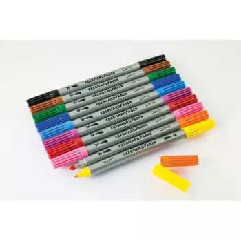 Conjunto de marcadores de fibra de ponta dupla Faber-Castell Eberhard Faber COLORI, 10 cores diferentes, pontas finas de 2,0 mm e largas de 3,0-4,0 mm, estojo de cartão 550010