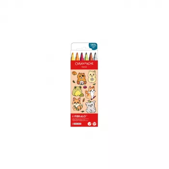 Marcadores Caran d'Ache Fibralo Kawaii Animals, pack de 6, tinta à base de água, efeito aguarela 185.803