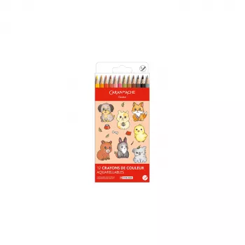 Conjunto de lápis de aguarela Caran d'Ache Swisscolor Kawaii Animals, 12 peças, madeira de cedro, hexagonal 1285.803