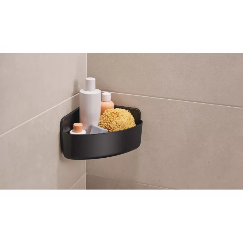 Cesto de duche de canto tesa LAVAA, preto mate, autoadesivo, sem perfuração, até 6 kg 40518-00000-00