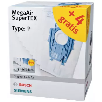 Conjunto de sacos de aspirador Siemens VZ123FP MegaAir SuperTEX (tipo G/G ALL, 4 sacos + 1 microfiltro)