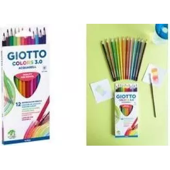 GIOTTO COLORS 3.0 ACQUARELL lápis de aguarela, 12 cores diferentes, sextavados, mina 3,0 mm, estojo de cartão (F277100)