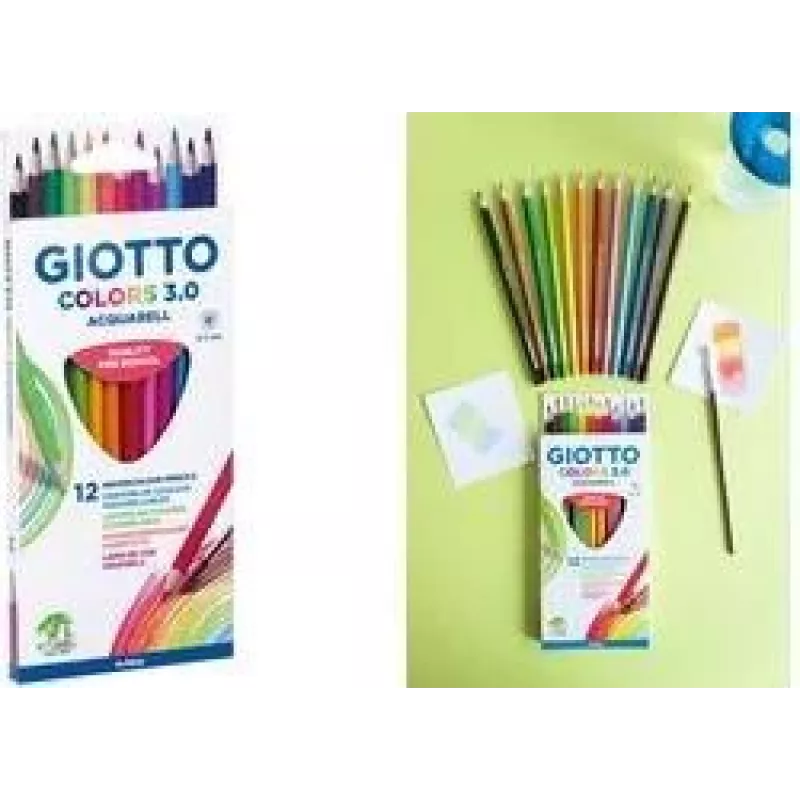 GIOTTO COLORS 3.0 ACQUARELL lápis de aguarela, 12 cores diferentes, sextavados, mina 3,0 mm, estojo de cartão (F277100)