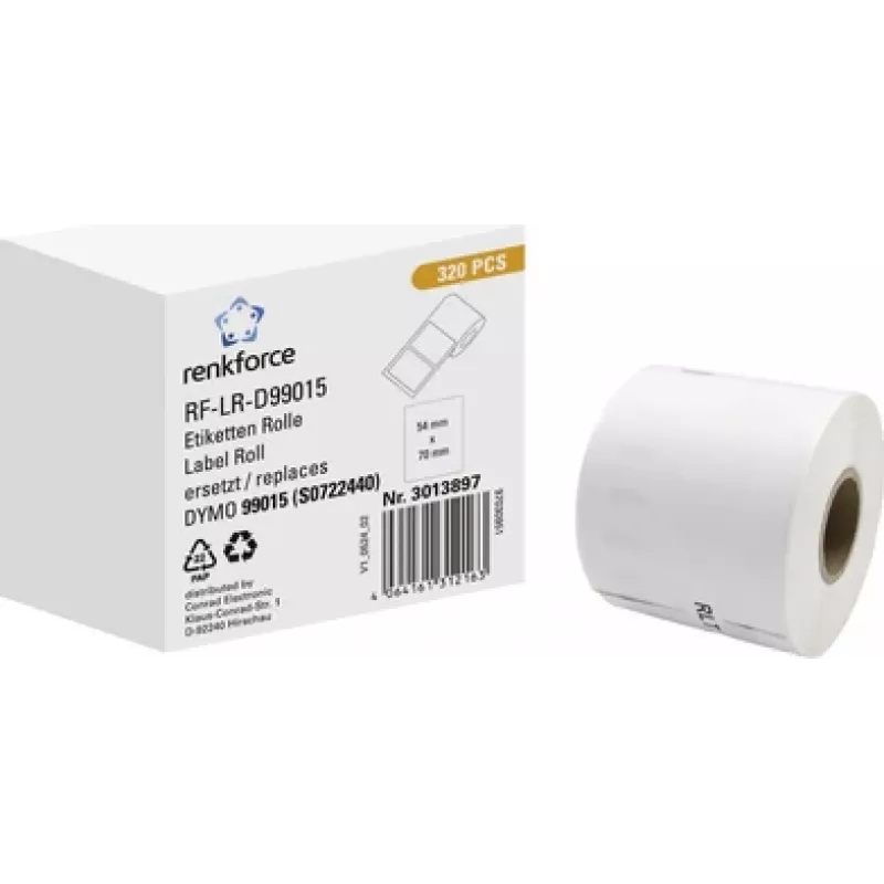 Renkforce RF-6027794 rolo de etiquetas de papel DYMO 99015 compatível, 70 x 54 mm, branco, adesivo permanente, 320 etiquetas