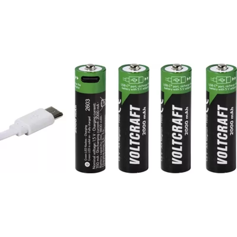VOLTCRAFT pilha AA Mignon Li-Ion 2000 mAh 1,5 V pack de 4 com função de carregamento USB-C (VC-17275570)