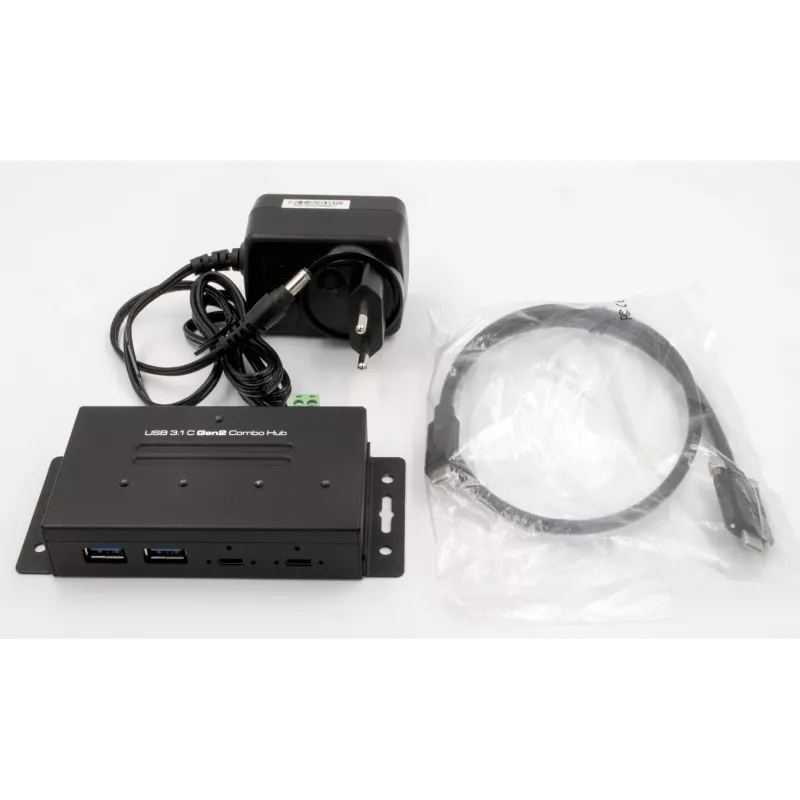 EXSYS EX-1240HMVS hub USB 3.2 Gen 2 industrial de 4 portas, montagem em calha DIN, metal
