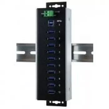 EXSYS EX-1110HMVS-WT Hub USB 3.2 Gen 1 industrial de 10 portas, montável em calha DIN, metal, 5Gbps