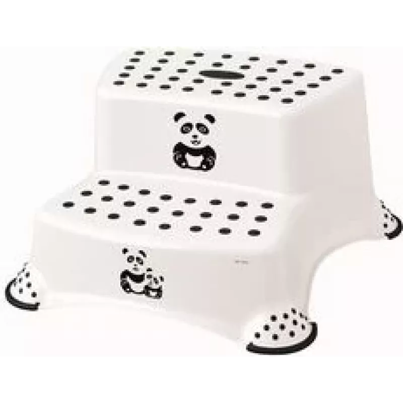 keeeper kids Igor Panda Banco de 2 degraus, branco com estampa de panda, capacidade de carga 120 kg, pés antiderrapantes 1003110024100