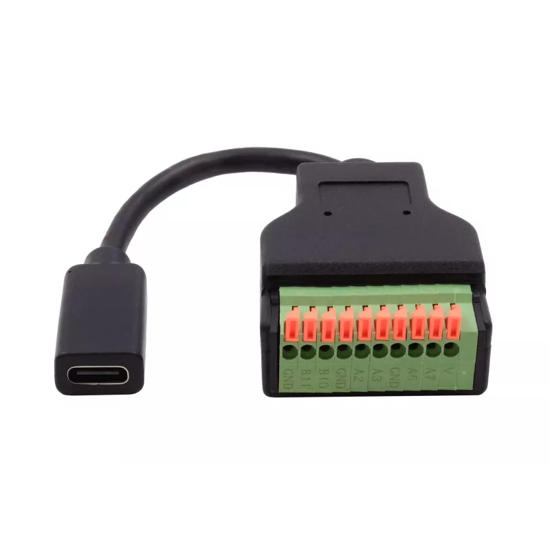 Cabo adaptador EXSYS EX-49124 conector fêmea USB-C para bloco de terminais de parafuso de 10 pinos com botão, USB 3.2 Gen 1, 15 cm