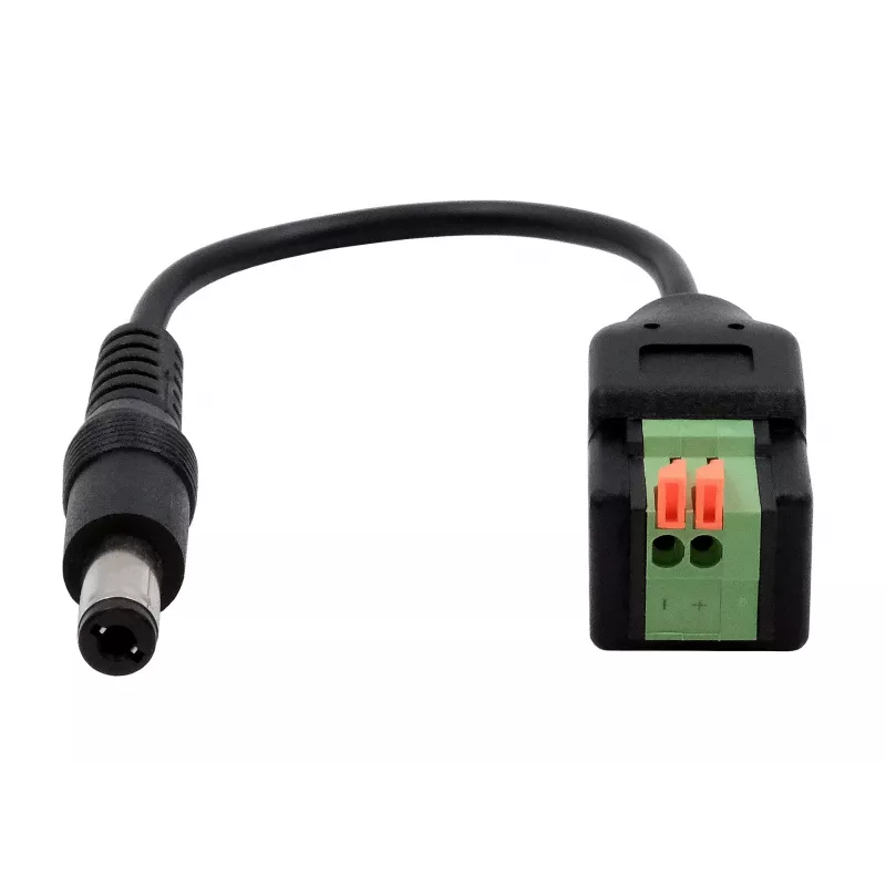 Cabo adaptador EXSYS EX-49140 ficha de alimentação DC 5,5x2,1mm para bloco de terminais de 2 pinos, 15 cm, botão