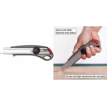 NT Cutter L-550GP 18mm cortador com lâmina retrátil e corpo em alumínio, guia de lâmina metálica, bloqueio por parafuso, antracite h1310511