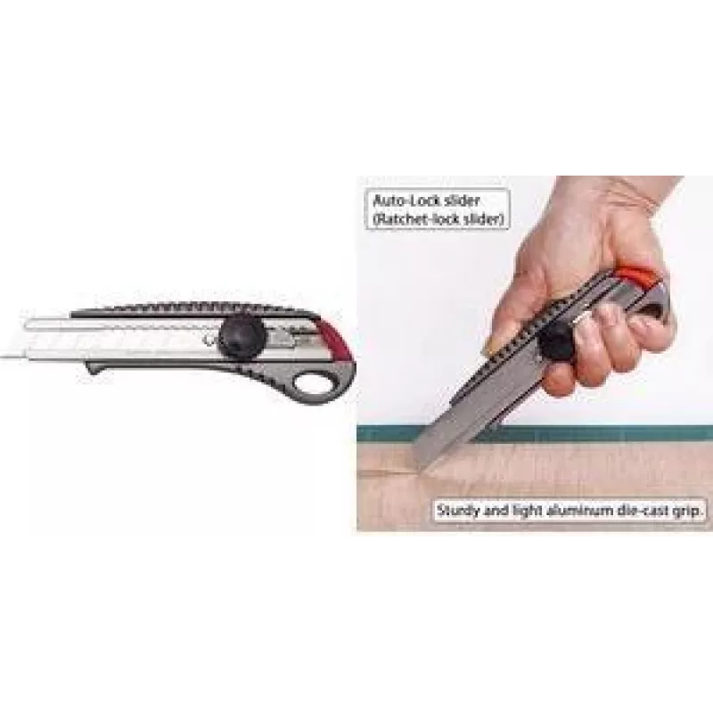 NT Cutter L-550GP 18mm cortador com lâmina retrátil e corpo em alumínio, guia de lâmina metálica, bloqueio por parafuso, antracite h1310511