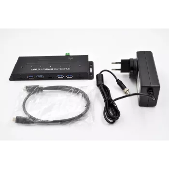 EXSYS EX-1247HMVS hub industrial USB 3.2 Gen 2 de 7 portas com montagem em calha DIN