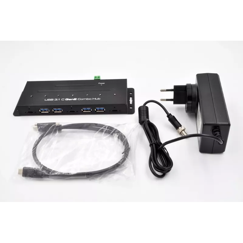EXSYS EX-1247HMVS hub industrial USB 3.2 Gen 2 de 7 portas com montagem em calha DIN