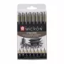 SAKURA Pigma Micron conjunto de fineliners, 8 peças, preto, vários tamanhos de ponta 0,15 mm a pincel POXSDK8