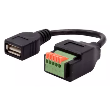 EXSYS EX-49128 Cabo adaptador conector fêmea USB-A para bloco de terminais de parafuso de 5 pinos com botão, USB 2.0, 15 cm