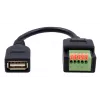 EXSYS EX-49128 Cabo adaptador conector fêmea USB-A para bloco de terminais de parafuso de 5 pinos com botão, USB 2.0, 15 cm