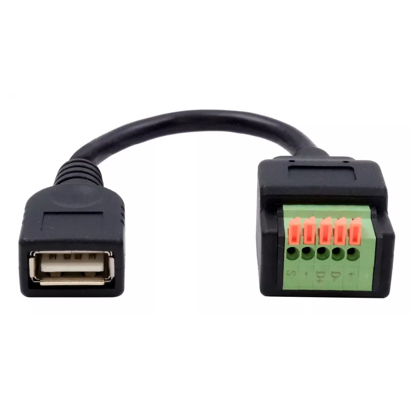 EXSYS EX-49128 Cabo adaptador conector fêmea USB-A para bloco de terminais de parafuso de 5 pinos com botão, USB 2.0, 15 cm