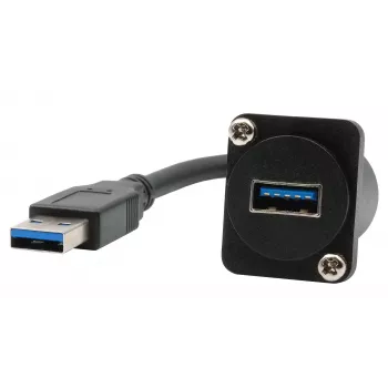 EXSYS EX-49164 Cabo adaptador de encastrar tipo D USB 3.2 Gen 1, conector macho USB-A para conector fêmea, 20 cm, preto