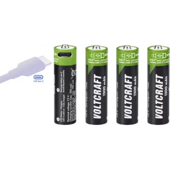 Voltcraft VC-AA1300USB Pilhas AA Li-Ion recarregáveis por USB-C 1300 mAh 1,5 V, pack de 4